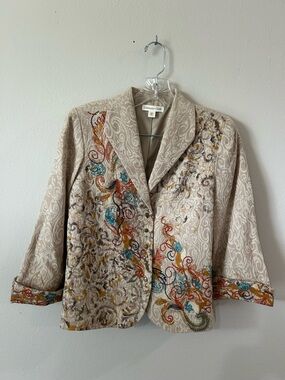 Coldwater Creek Beige Embroidered Blazer with Multicolor Accents